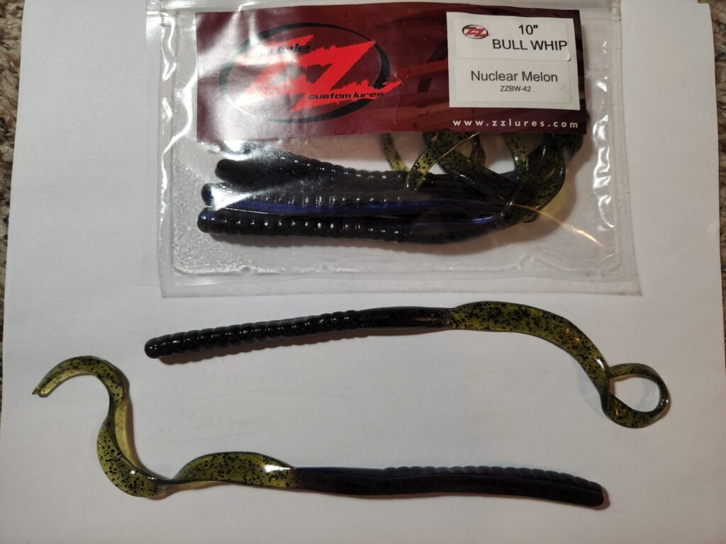 Double ZZ lures 10in Bull Whip Nuclear melon