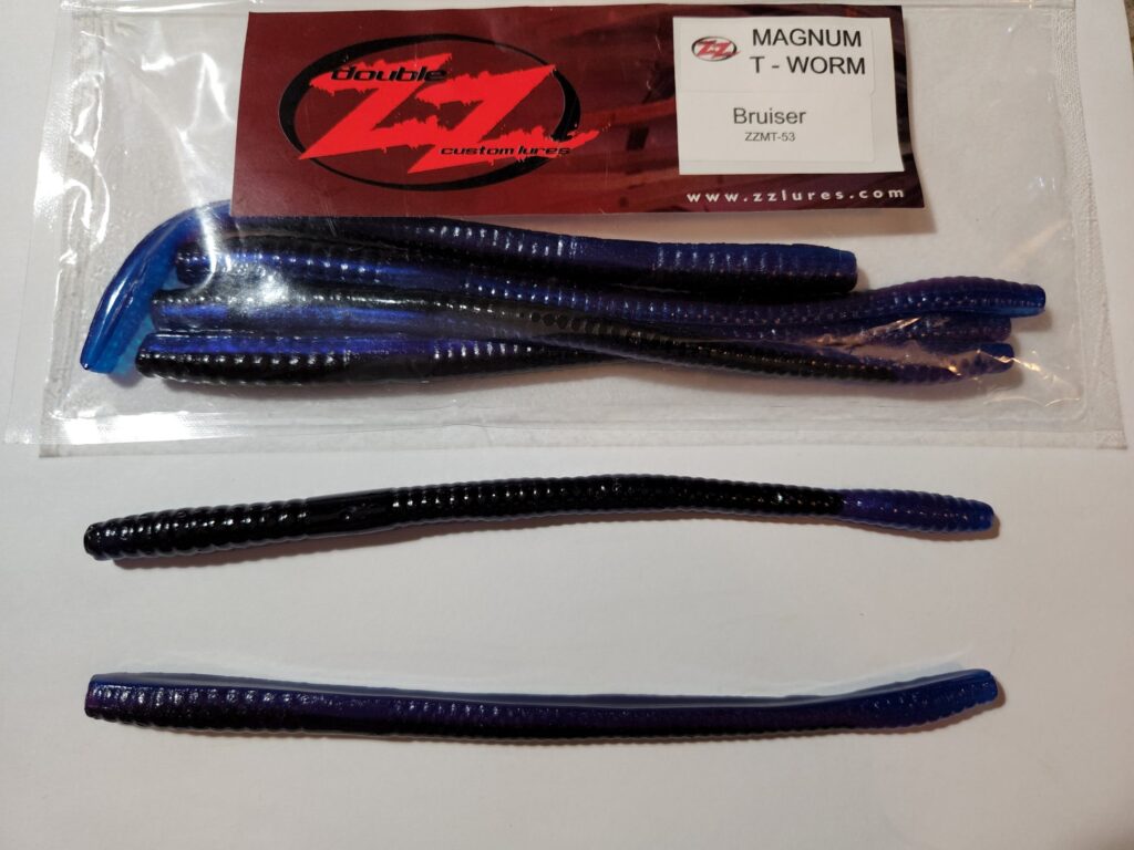 Double ZZ lures magnum t-worm Bruiser